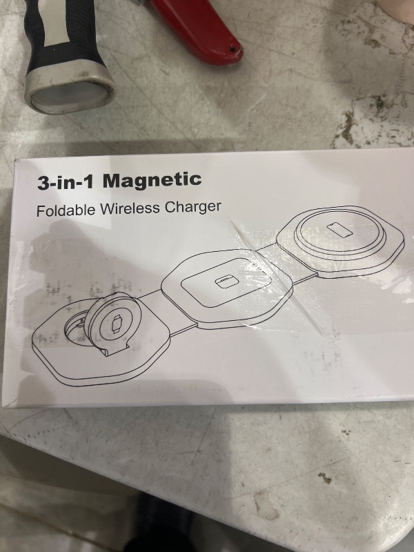 Photo 1 of 3 in 1 Charging Station for Apple Devices - Foldable Magnetic Wireless Travel Charger Multiple Devices - Travel Charging Pad for MagSafe iPhone 16 15 14 13 12 Pro Max Plus Apple Watch & AirPod