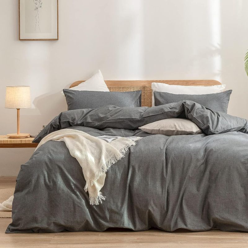 Photo 1 of BESTOUCH Duvet Cover Set 100% Washed Cotton Linen Feel Super Soft Comfortable Chic Lightweight 3 PCs Home Bedding Set Solid Green Cal King