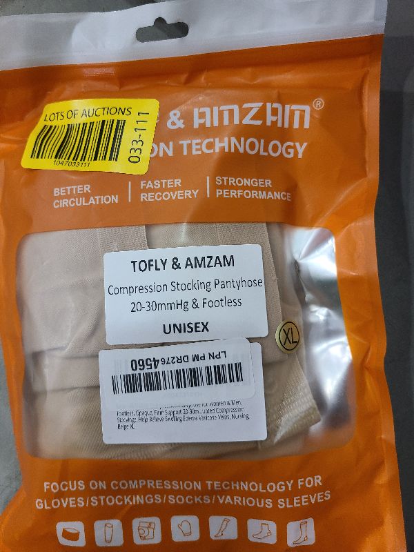 Photo 1 of AMZAM® Compression Pantyhose for Women & Men, Footless, Opaque, Firm Support 20-30mmHg Graduated Compression Stockings, Help Relieve Swelling Edema Varicose Veins, Nursing, Beige XL