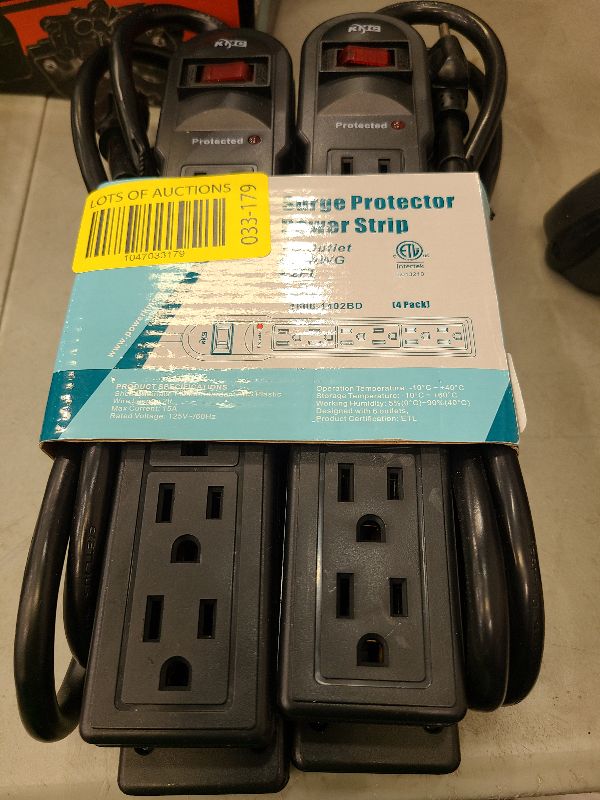 Photo 1 of KMC 6-Outlet Surge Protector Power Strip 4-Pack, Overload Protection, 2-Foot Cord, 600 Joule