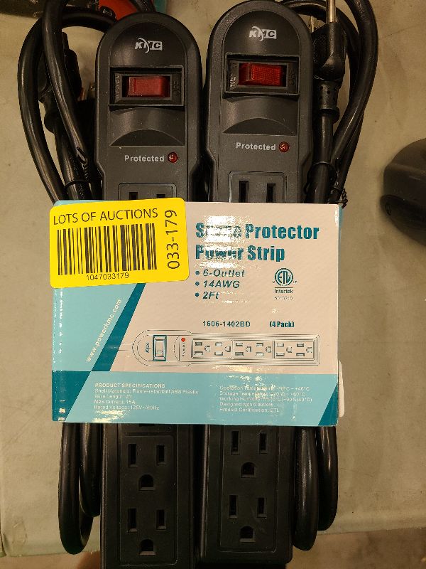 Photo 1 of KMC 6-Outlet Surge Protector Power Strip 4-Pack, Overload Protection, 2-Foot Cord, 600 Joule