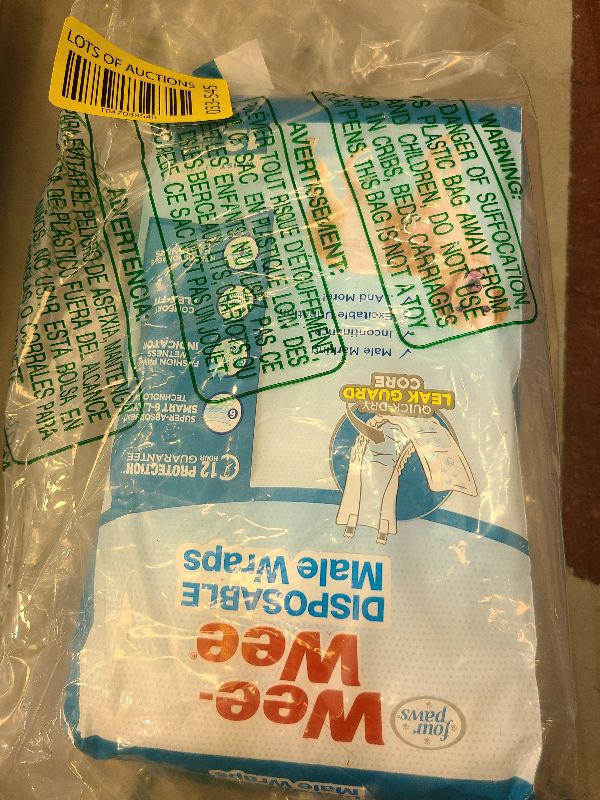 Photo 1 of 12 pack of Wee-Wee Products Disposable Male Dog Wraps, Size Medium/Large (3 Packages with 12 Wraps Each)