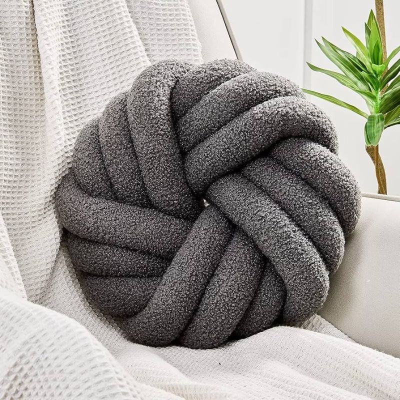 Photo 1 of  Uvvyui Knot Pillows, 14 Inch Decorative Throw Pillows Round Pillows Cushion, Soft Handmade Knotted Ball Pillow Plush Cushion Home Decor for Bed Couch Living Room (Dark Gray, 14 Inch)
