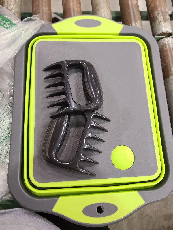 Photo 1 of 
Brand: UMIKAkitchen
4.3
4.3 out of 5 stars
(76)
Collapsible Cutting Board,UMIKAkitchen Multifunction Chopping Board with Colander, Space Saving 3 in 1 Multifunction Storage Basket, Chopping&Slicing Board for Camping, Picnic, BBQ, Kitchen. (green) 