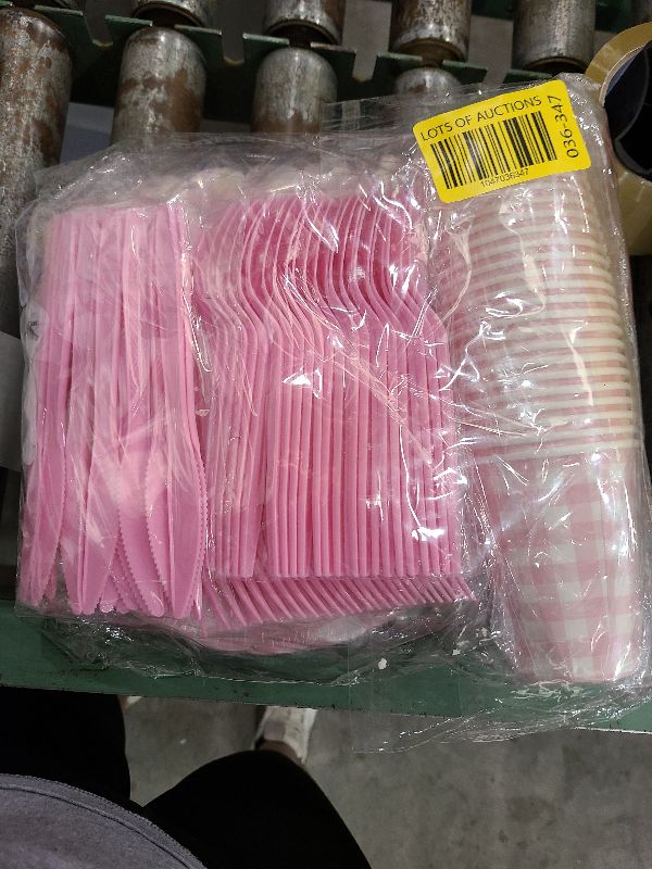 Photo 1 of 175 Pcs Pink Scalloped Gingham Party Supplies for 25 Guests, Pink and White Checkered Paper Plates, Cups and Napkins Sets for Baby & Bridal Shower, Wedding, Birthday Party, Outdoor Picnic