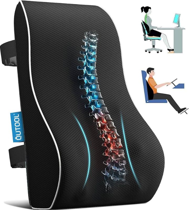 Photo 1 of  QUTOOL Lumbar Support Pillow for Office Chair,Office Home Essentials,Back Support Pillow for Car, Chair Cushions,Back Pain Relief Improve Posture,Mesh Cover Double Adjustable Straps
