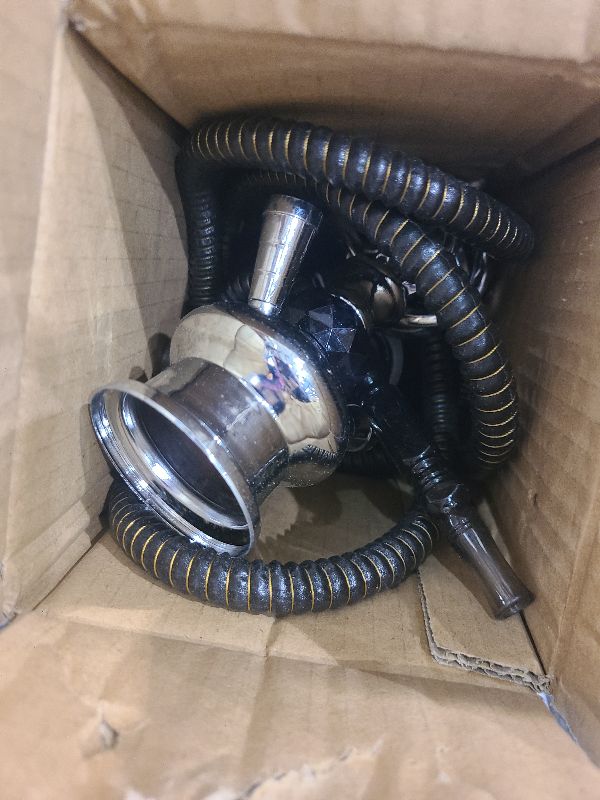 Photo 1 of 2 Hose Hookah Set 15'' Shisha With Everything Hookah Glass Vase Hollow-Carved,Coal Tong, Hookah Foil, Disposable Tips (Brown)
