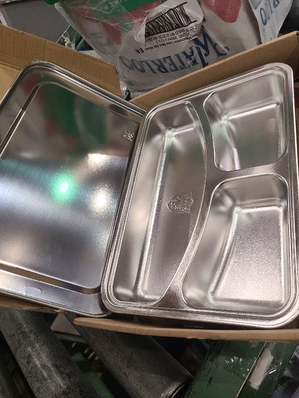Photo 1 of 304 Stainless Steel Divided Plates,Ulifestar 3 Compartment Plates Rectangular Divided Dinner Tray Metal Dinner Plates for Kids Adults Children Dishwasher Safe Reusable Dinnerware with Lid 24*17*4.2cm