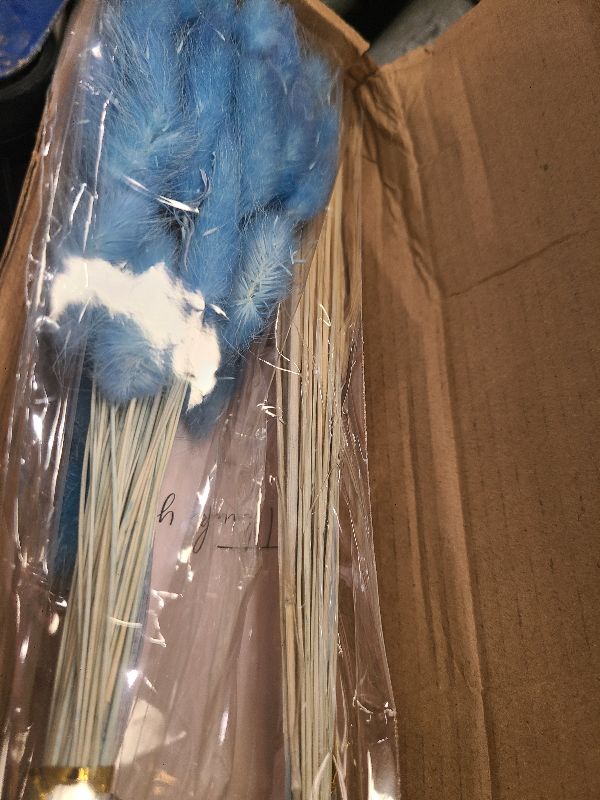 Photo 1 of 120 PCS Blue Dried Pampas Grass Decor, 17-inch Pompas Floral, Dry Flowers for Decoration, Pampas Grass in Bulk Tall, Blue Bunny Tails Dried Flowers for Boho Wedding Decor