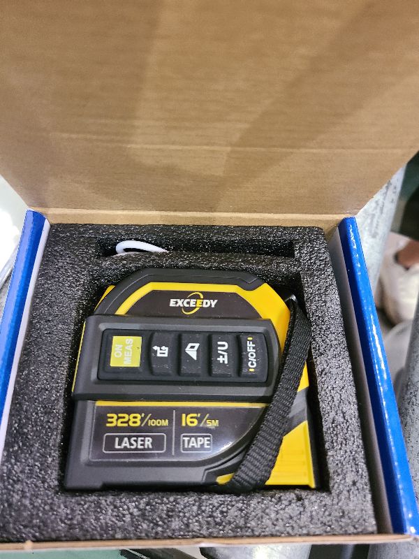 Photo 1 of 2-in-1 Laser Tape Measure 328Ft Rechargeable Laser Measuring Tool & 16Ft Measuring Tape, Laser Crosshairs, Biaxial Electronic Angle, Measuring Area, Volume, Pythagorean, Cosine, Ft/Ft+in/in/M Unit