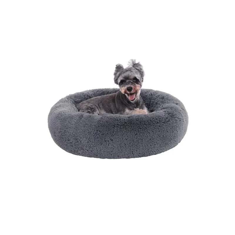 Photo 1 of 23" Calming Pet Bed,Multi-Functional Anti-Anxiety Donut Bed for Small Dogs & Cats - Plush, Washable Faux Fur Cuddler (Dark Grey, large 