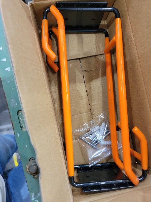 Photo 1 of 2-Piece 9.4" Heavy Duty Garage Hooks, Sturdy Utility Hooks Holds 55 LB Wall Mount Garden Tool Organizer Hangers for Hanging Shovel Ladder Chairs Strollers Power Tool Tire and More (Orange)