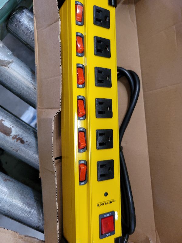 Photo 1 of 6 Outlet Heavy Duty 2700J Power Strip Surge Protector with Individual Switches Metal Mountable Power Strip with Flat Plug and Cord Manager, 6FT Long Extension Cord for Workshop, Workbench and Garage