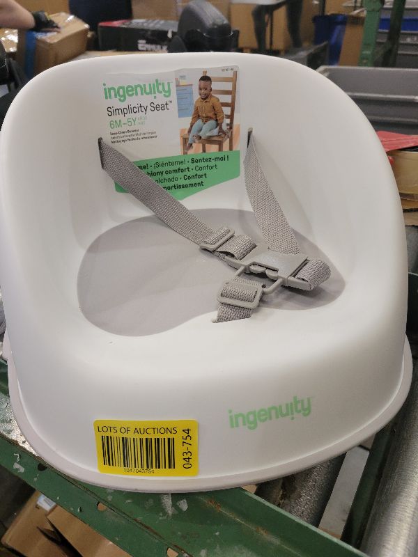 Photo 1 of  ity by Ingenuity Simplicity Seat Easy-Clean Baby Booster Feeding Chair, 3-Point Harness, Washable Removable Straps - Grey
