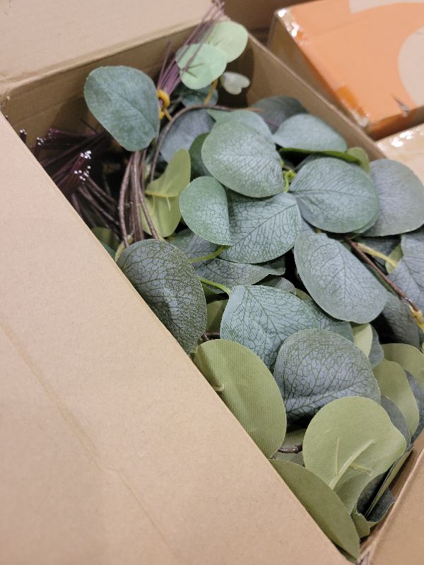 Photo 1 of 300 Pcs Artificial Eucalyptus Stems Leaves Bulk 11.8 Inches Tall Silver Dollar Eucalyptus Fake Greenery Stems Faux Plant for Floral Arrangement Vase Gray Green Leaves Decor Wedding