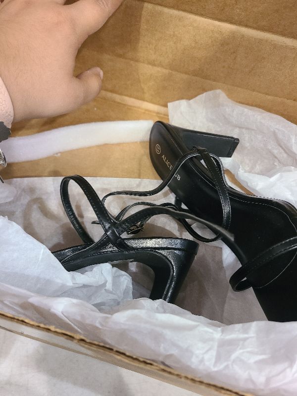 Photo 1 of ALICEPUB Black Strappy Heels for Women - Square Open Toe, 3inch Chunky Heels - Perfect for Summer Party, Size 8.5