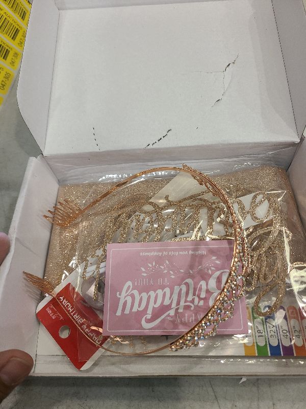Photo 1 of 6th Birthday Decorations for Girls, Including 6 year old Birthday Cake Topper, Birthday Queen Sash with Pearl Pin, Sweet Rhinestone Tiara Crown, Number Candles and Balloons Set, Rose Gold