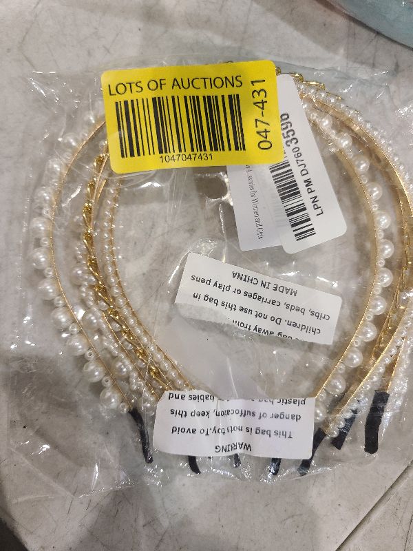 Photo 1 of ACO-UINT Pearl Headbands 4 Pack - White Faux Pearl Bridal Hair Hoops, Cute Party and Wedding Hair Accessories for Women and Girls