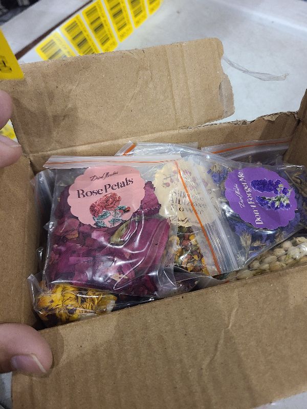 Photo 1 of [Latest] 21 Pack Dried Flowers for Candle Making, 100% Natural Dried Herbs Kit for Soap Making, Bath, Resin Jewelry Making, Bulk Dried Flowers Include Lavender, Rose Petals, Rosebuds, Leaves, Lemon.