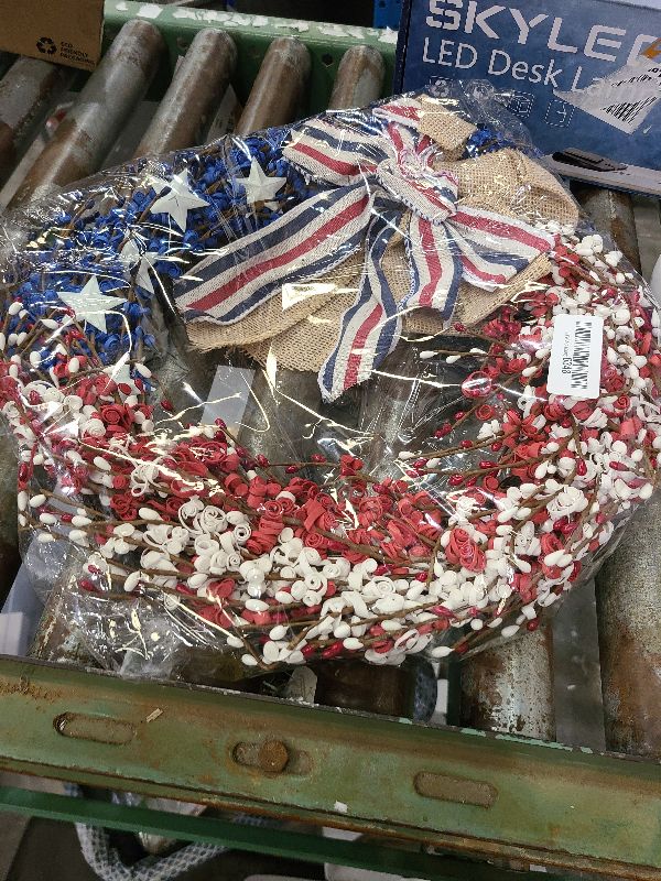 Photo 1 of 4th of July Wreath 22 inch, Patriotic Wreath for Front Door, Red White Blue American Independence Day Memorial Day Flag Day Indoor Outdoor Decor