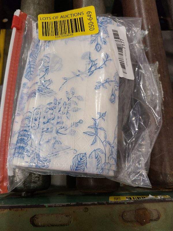 Photo 1 of 50 Pack Blue Floral Cocktail Napkins Blue and White Floral Toile Paper Napkins Blue Floral Paper Napkins for Bridal Baby Shower,Tea Party,Garden Party,Blue Floral Birthday Party Supplies Decor (White)