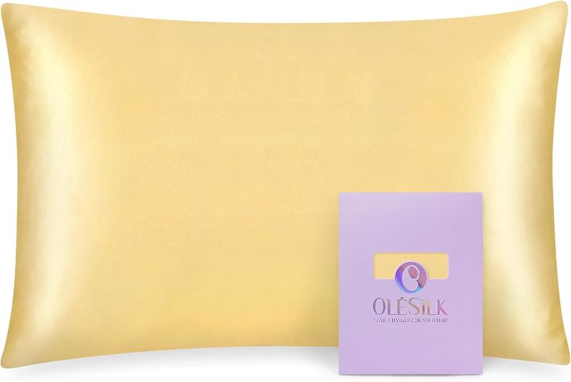 Photo 1 of **ONLY 1**
OLESILK 100% Mulberry Silk Toddler Pillowcase for Hair and Skin, Both Sides 19 Momme Pure Natural Silk Travel Pillow Cases with Hidden Zipper, 13"x 18", Gold 