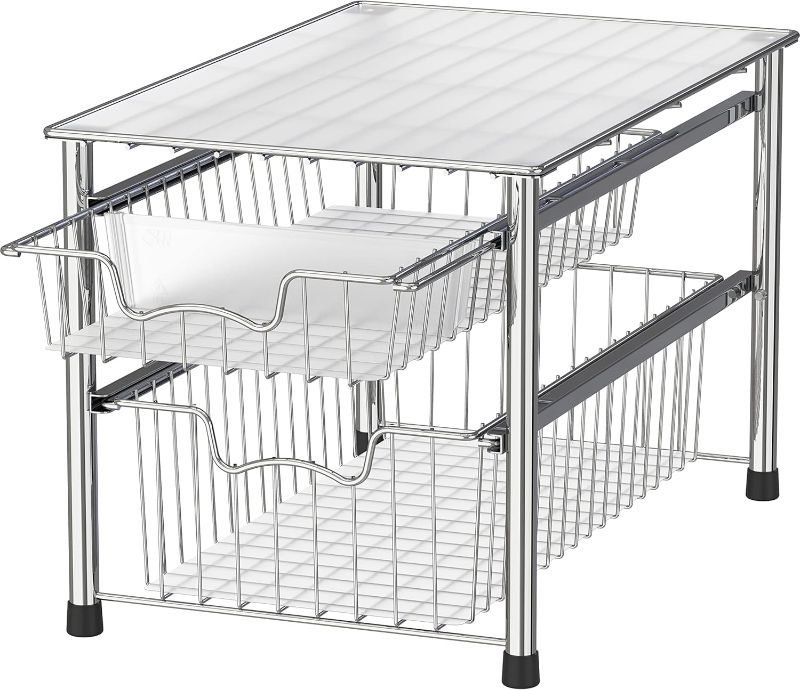 Photo 1 of 2 Tier Pull Out Cabinet Organizer 20" W X 22" D, Slide Out Drawers For Kitchen Cabinets, Pull Out Drawers For Cabinets Capacity Heavy Duty Caddy, Cabinet Pullout Shelves Chrome-Plated,Bathroom Pantry