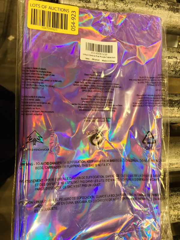 Photo 1 of 3 Pack Ombre Iridescent Pink and Purple Plastic Tablecloths, Shiny Disposable Laser Rectangle Table Covers Holographic Foil Tablecloth Iridescent Party Decoration Birthday Bridal Wedding, 54x108 Inch