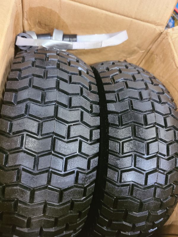 Photo 1 of 2-Pack 13x5.00-6 Flat-Free Tire with Rim,3"Centered Hub with 3/4" Bushings,w/Grease Fitting?400lbs Capacity,13x5-6 No-Flat Solid Rubber Turf Wheel,for Riding Lawn mower,Garden Cart,Wheelbarrow