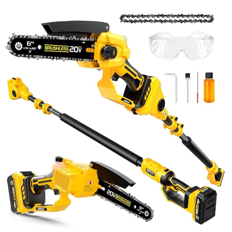 Photo 1 of 2-in-1 6-Inch Cordless Pole Saw & Chainsaw for DeWALT 20V MAX* Battery, with 1 x 3.0Ah Battery, Brushless Motor, 7 Pounds, Ultralight, Auto Greasing, S