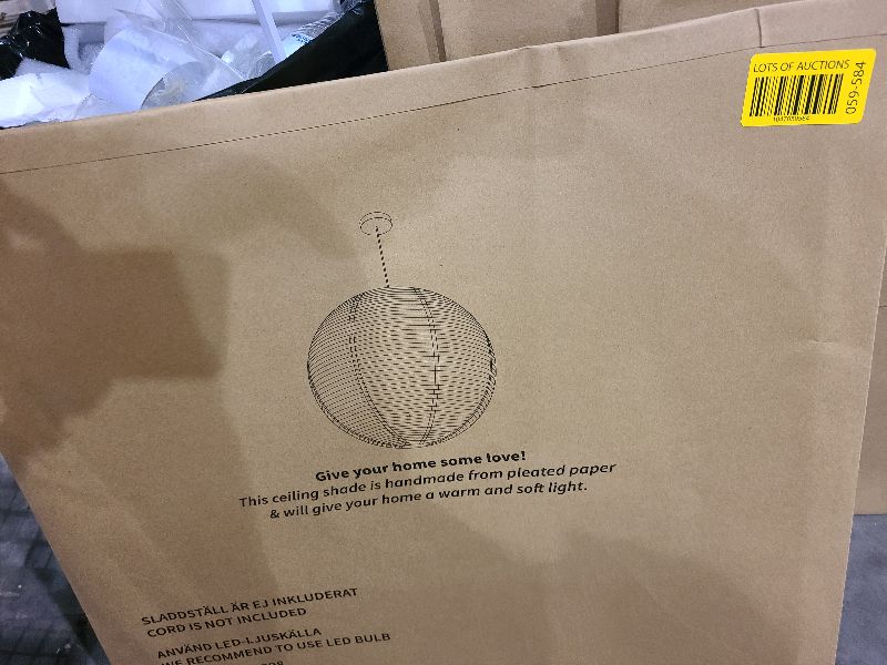 Photo 1 of 1PC 23.6 Inch Round Rice Paper Lamp Shades, White Paper Lanterns Lights,Paper Pendant Light Shade,Hanging Paper Lamp Shade,Noguchi Lamp Shade,Lampshade for Living Room,Excluding Wires and Bulbs