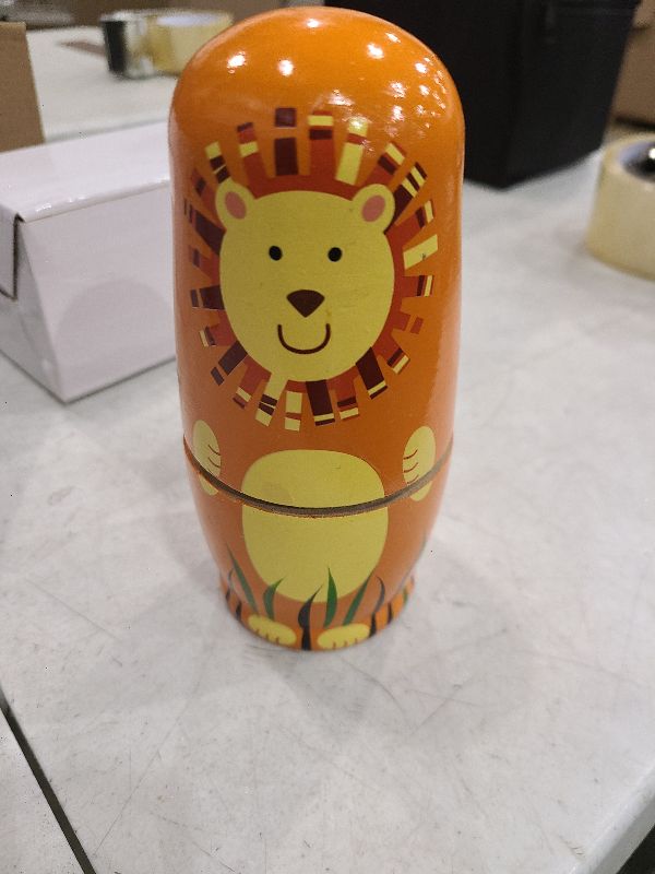 Photo 1 of Conzy Russian Nesting Dolls for Kids, Stacking Wooden Handmade Matryoshka Dolls, 5 Piece Cute Cartoon Animal Pattern, Great Toy Gift for Girls Boys' Birthday or Home Decoration (Orange)