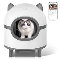Photo 1 of Amztoy Self Cleaning Cat Litter Box, Large Automatic Cat Litter Box for Multiple Cats with APP Control Odor Removal Safety Protection 2 Rolls Garbage Bags, White & Grey