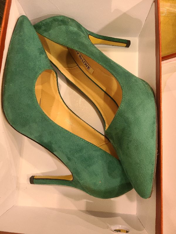 Photo 1 of JOY IN LOVE Women's Pumps Shoes 3.5" High Heels Pointy Toe Stiletto Pumps Suede Green 7.5US