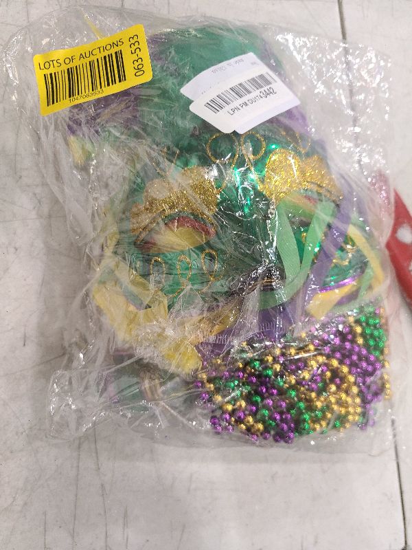 Photo 1 of 180PCS Mardi Gras decorations Including Mardi Gras Mask Beads Necklaces Coins Party Favors - Mardi Gras Accessories for Mardi Gras Parade Masquerade Party Decorations St. Patrick's Day Party Supplies