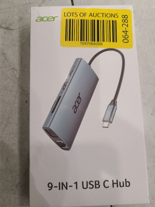Photo 1 of Acer USB C Hub with 4k HDMI, 9-in-1 USB C to Ethernet Adapter, 5Gbps USBA 3.0 Docking Station, VGA Splitter, SD Card Reader, PD 100W Charging for MacBook, Acer, Laptops, Surface and More