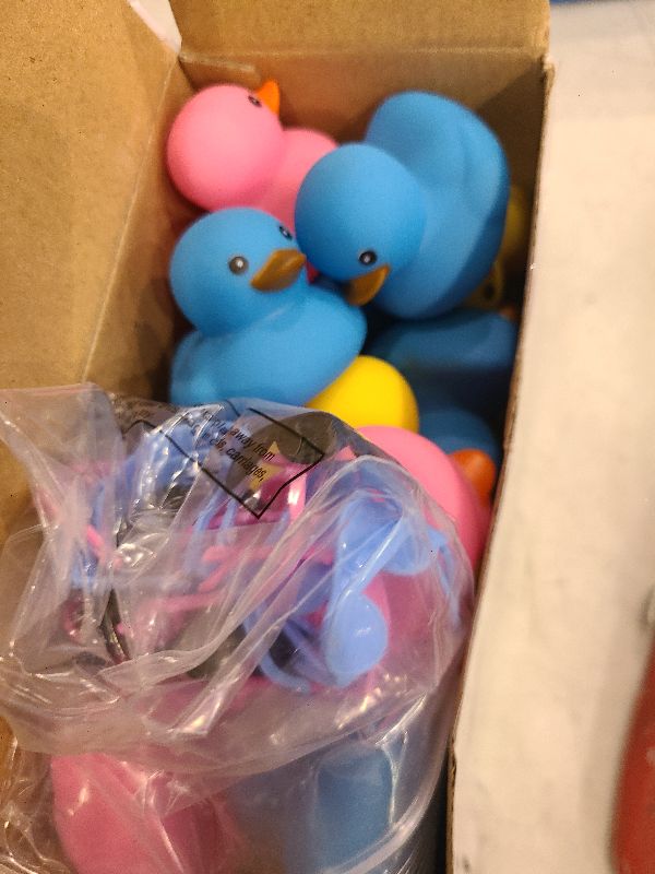 Photo 1 of 24 Pcs Mini Rubber Ducks with Sunglasses, Rubber Ducks in Bulk Valentine Bathtub Toys for Cruise Valentines Kids Classroom Gift Exchange(Eyeglasses,Yellow, Blue, Pink, Black, Green)