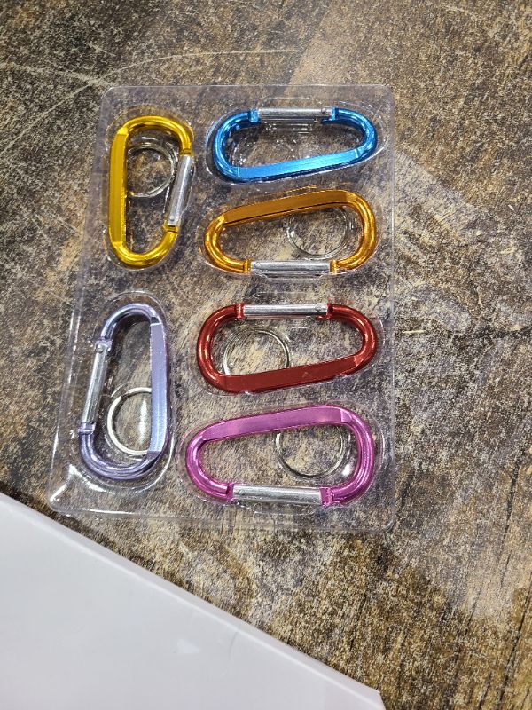 Photo 1 of 6PCS Carabiner Caribeaner Clip,3" Large Aluminum D Ring Shape Carabeaner with 6PCS Keyring Keychain Hook (Orange+Red+Yellow+Navy+Pink+Pale Purple)