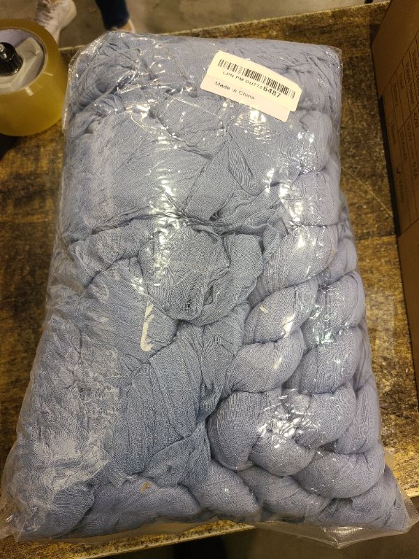 Photo 1 of 12Pack Dusty Blue Cheesecloth Table Runner 10Ft 35x120 Inch Boho Gauze Table Runner Rustic Cheese Cloth Long Table Runner for Wedding Baby Bridal Shower Birthday Party Decorations