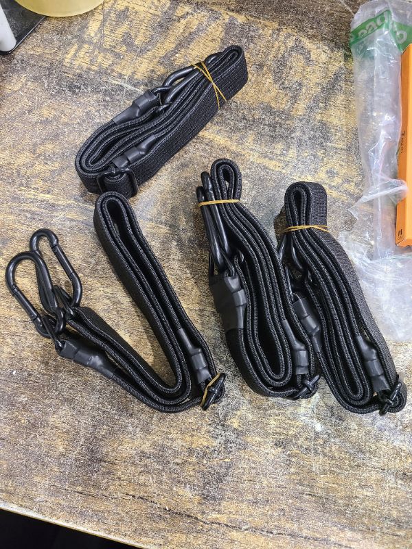 Photo 1 of 36 Inch Adjustable Carabiner Bungee Cords with 190 Lbs Max Break Strength - Adjust from 24" to 36" - Heavy Duty Flat Carabiner Bungee Straps with Upgraded Hooks for Tents, Cargo, Luggage, etc (4 Pcs)