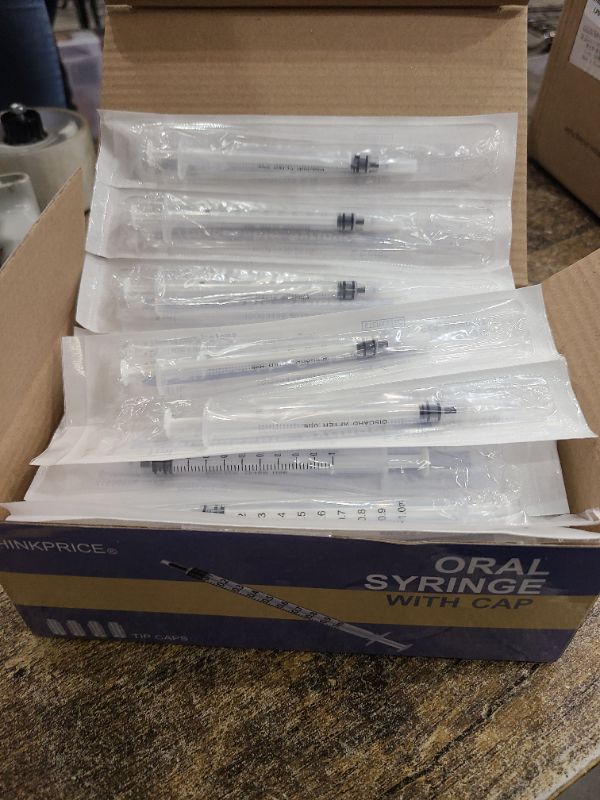 Photo 1 of 50 Pcs 1ml Syringes with Caps Oral Dispenser Individually Sterile Warpped for Medicine Dropper, Colostrum Collect Feeding Pets, Liquid