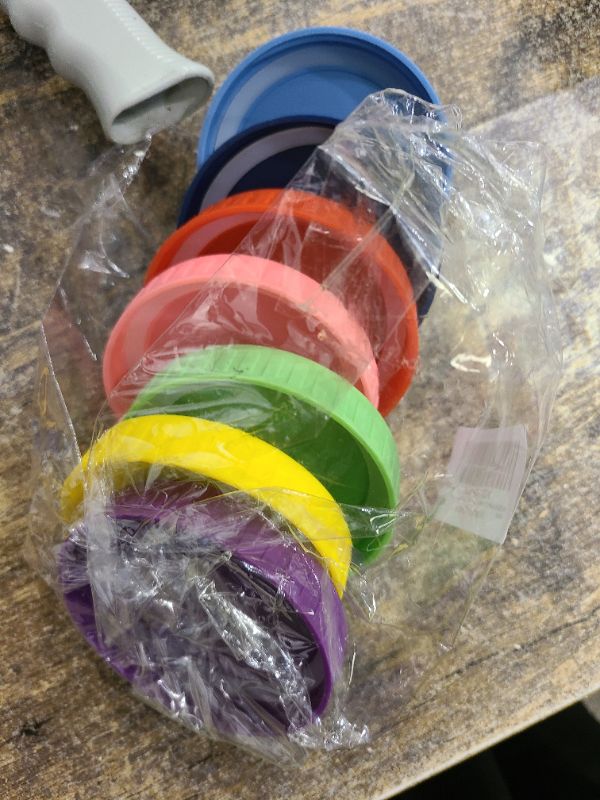 Photo 1 of 7 Pack 7 Wide Mouth Mason Jar Lids, Suitable for Ball, Kerr and More, with Silicone Rings, Leak proof Plastic Storage Cap, 86mm &70mm, Reusable Jar Lid Tops, Colored Caps for Mason