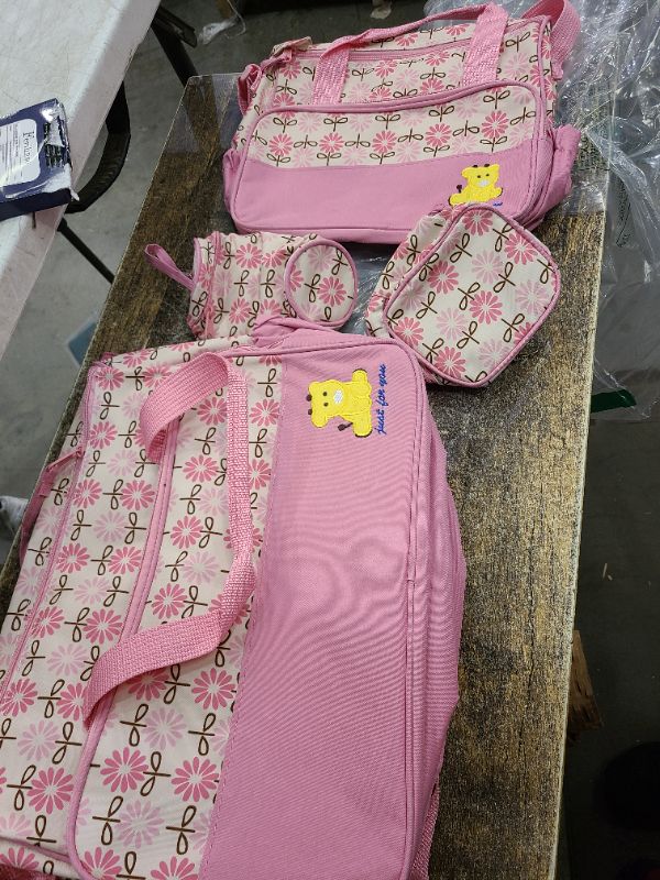 Photo 1 of Diaper Bag Tote Set for Baby Essentials – Large Baby Bags for Mom, Waterproof Maternity Bags with Bottle Bag, Food Bag & Changing Pad (Pink). 4pc only