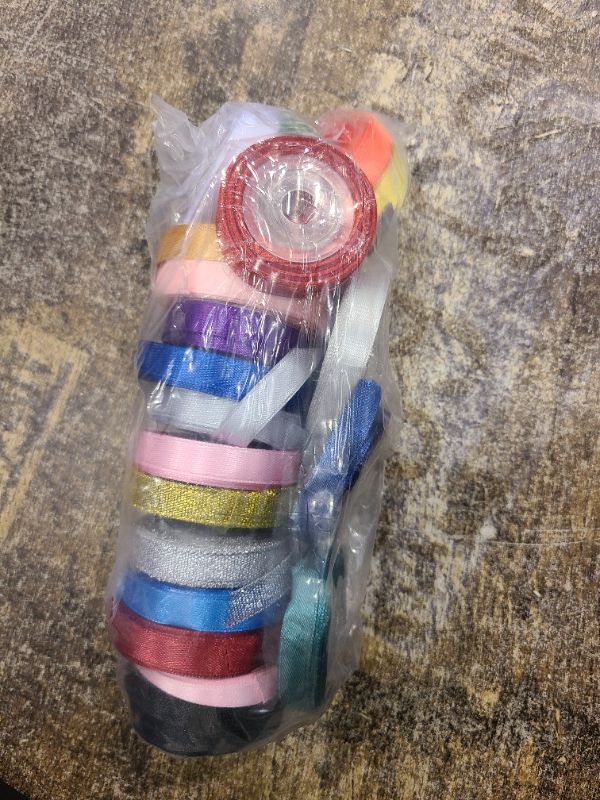 Photo 1 of 20 Colors 300 Yard Double Faced Rainbow Satin Ribbon -18 Ribbon Rolls & 2 Glitter Metallic Ribbon,3/8" X 15 Yard/Roll,Perfect for Christmas Gift Wrapping,Hair Bows & Other Craft Projects