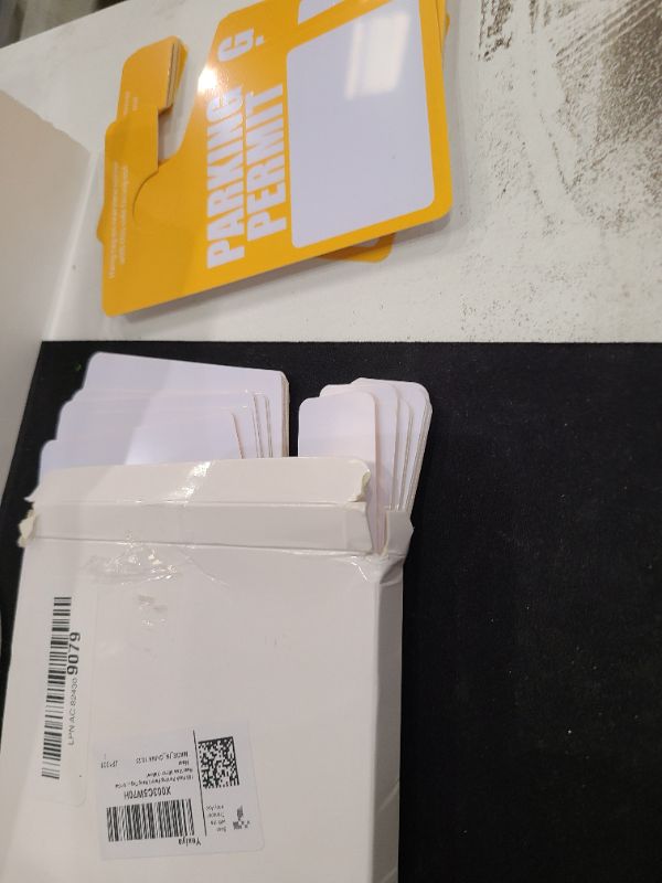 Photo 1 of 100 Pack Parking Permit Hang Tags Plastic Parking Placards PVC Hang Tag 3 x 5 Inch for Car Rear View Mirror (Yellow)