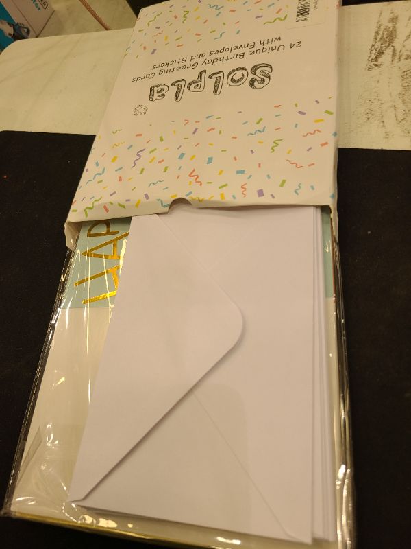 Photo 1 of 24 Pack Unique Gold Foil Birthday Cards with Envelopes & Stickers | 4x6 Inches Blank Happy Birthday Cards Assortment in Bulk for Family, Kids, Friends, Work & Office Celebrations.