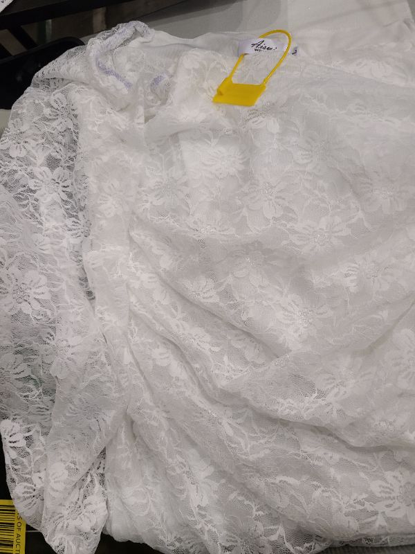 Photo 1 of AISWI Mesh Ruched Maternity Dress Baby Shower Wedding Guest Pregnancy Shoot Fall Long Sleeves Square Neck, White Lace, Large