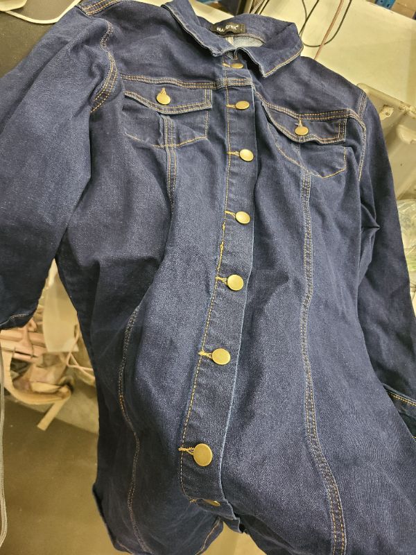 Photo 1 of Allegra K Women's Denim Dress Button Down Collar V Neck Long Sleeve A-line Cotton Jean Dress Large Denim Blue. Large