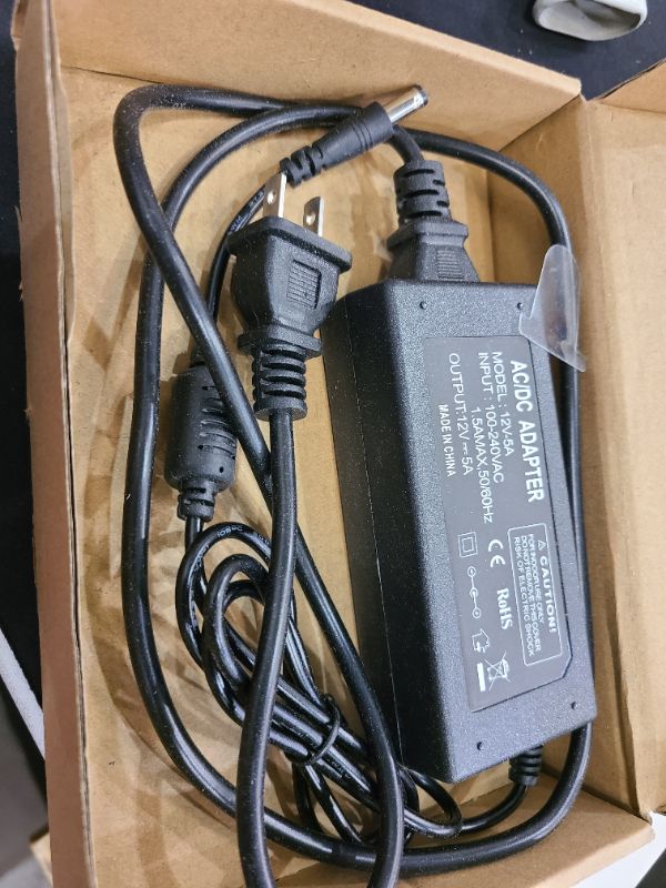 Photo 1 of 12V 5A Power Supply Adapter, AC100-240V to DC12V Converter Transformer with 5.5x2.5mm DC Output Jack for LED Strip Light,Wireless Router,ADSL Cats,Security Cameras