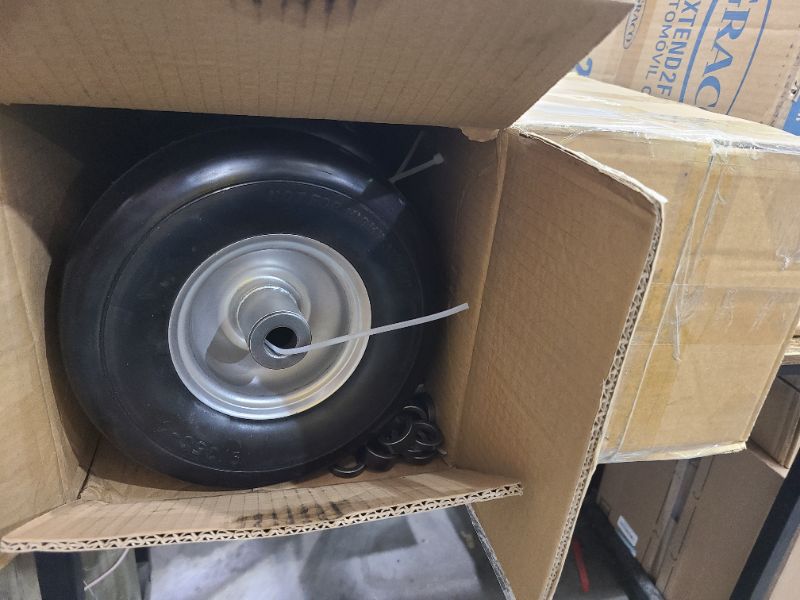 Photo 1 of 9x3.50-4" Flat Free Lawn Mower Tire and Wheel Smooth Tire with Rim for Commercial and Residential Walk-Behind Lawnmowers, Hand Trucks, Garden Carts and Trailers | 4" Centered Hub | Bore ID 3/4" 4PCS